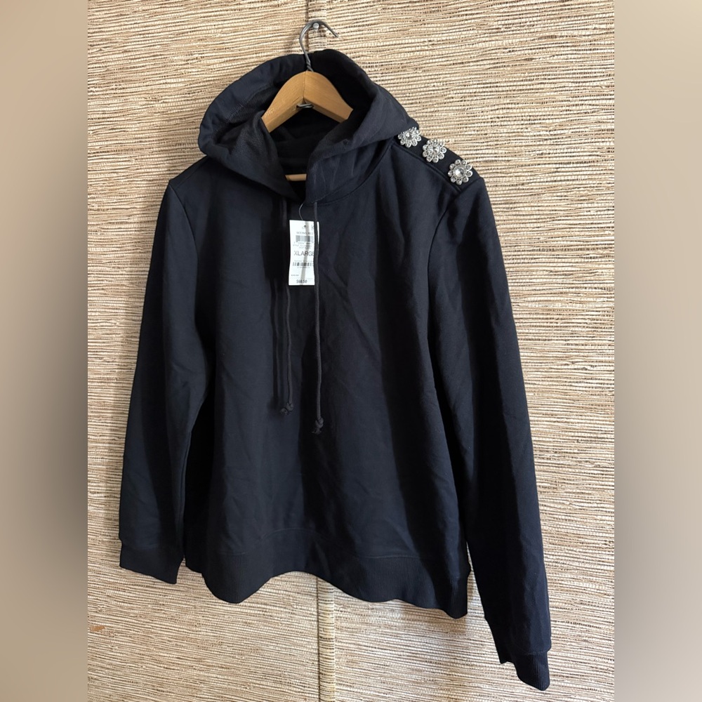 Charter Club Hoodie Sweatshirt Diamond Women’s Size XL Shoulder Brooch Black